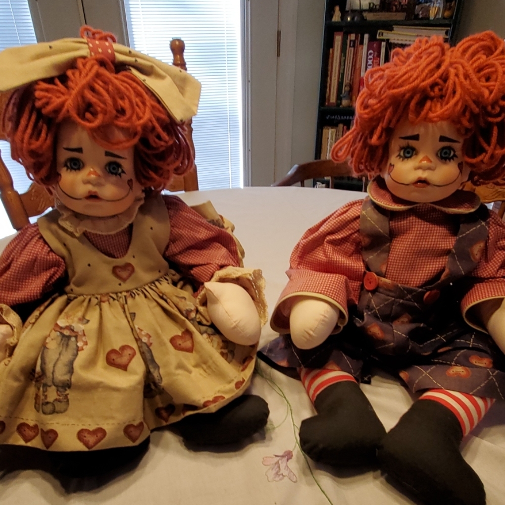 Raggedy Ann and Andy porcelain hand painted dolls